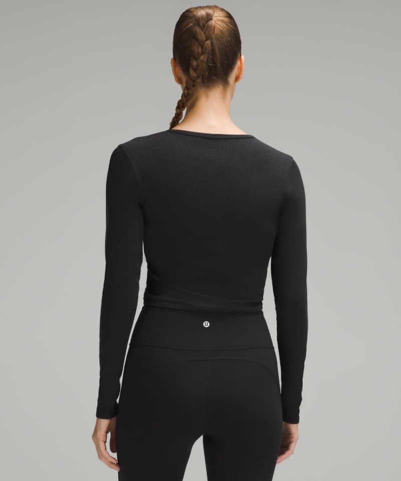 Lululemon Wrap-Front Ribbed Long-Sleeve Top Black Online Outlet Sale