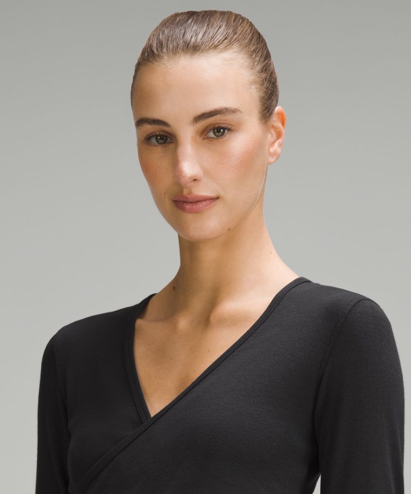 Lululemon Wrap-Front Ribbed Long-Sleeve Top Black Online Outlet Sale