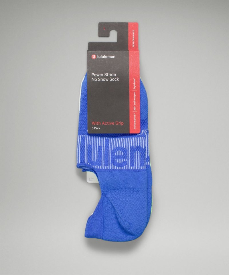 Lululemon Men's Power Stride No-Show Socks with Active Grip *3 Pack Blazer Blue / Absinthe / Highlight Yellow Online Outlet Sale