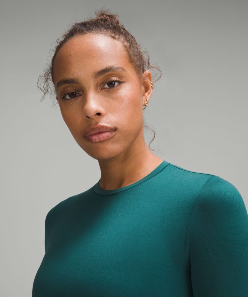 Lululemon Wundermost Ultra-Soft Nulu Crewneck Long-Sleeve Shirt Storm Teal Online Outlet Sale
