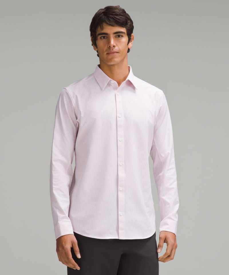 Lululemon New Venture Slim-Fit Long-Sleeve Shirt Inline Stripe White Heathered Pink Peony Online Outlet Sale