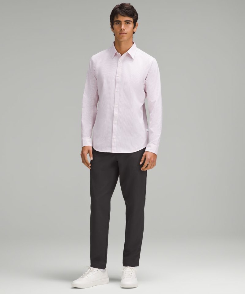 Lululemon New Venture Slim-Fit Long-Sleeve Shirt Inline Stripe White Heathered Pink Peony Online Outlet Sale