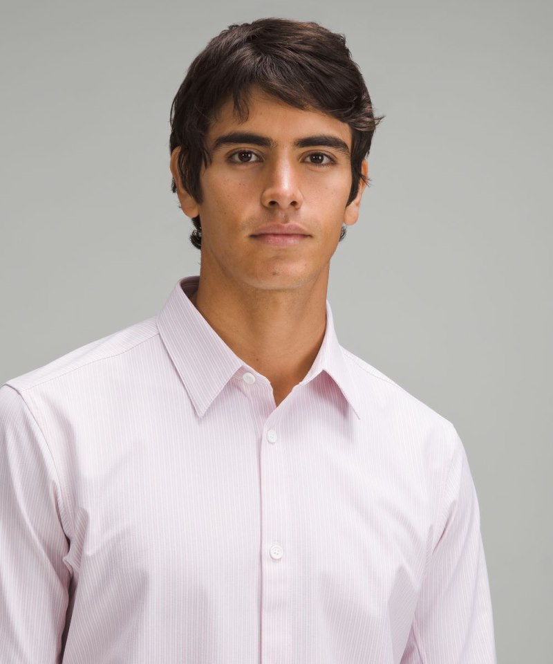 Lululemon New Venture Slim-Fit Long-Sleeve Shirt Inline Stripe White Heathered Pink Peony Online Outlet Sale