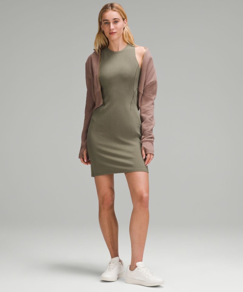 Lululemon Ribbed Softstreme Slim-Fit Tank Dress Army Green Online Outlet Sale