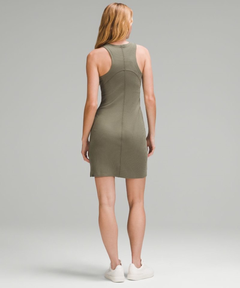 Lululemon Ribbed Softstreme Slim-Fit Tank Dress Army Green Online Outlet Sale