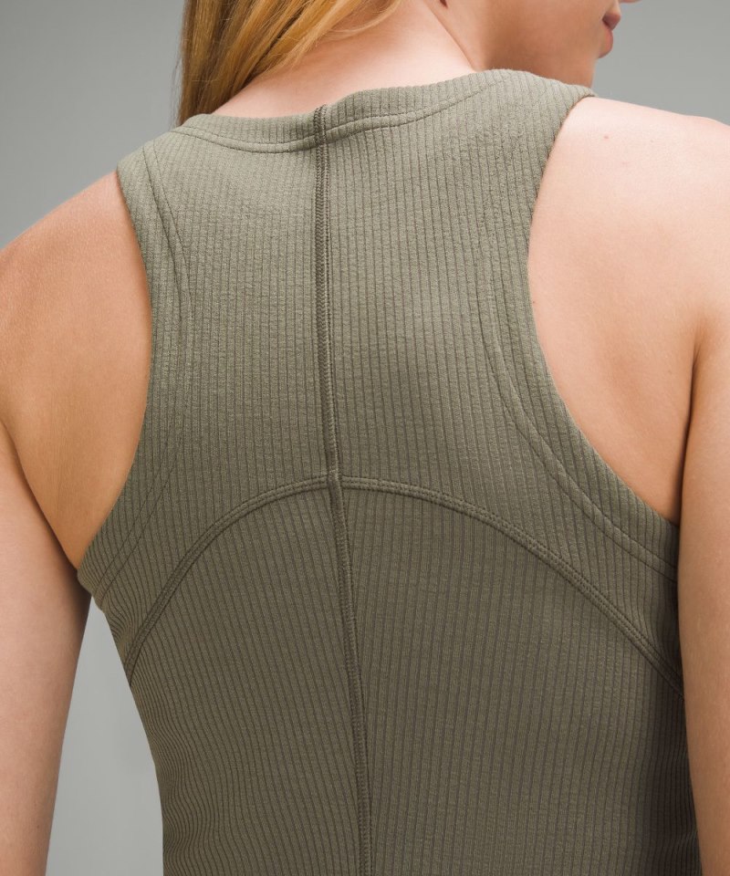 Lululemon Ribbed Softstreme Slim-Fit Tank Dress Army Green Online Outlet Sale