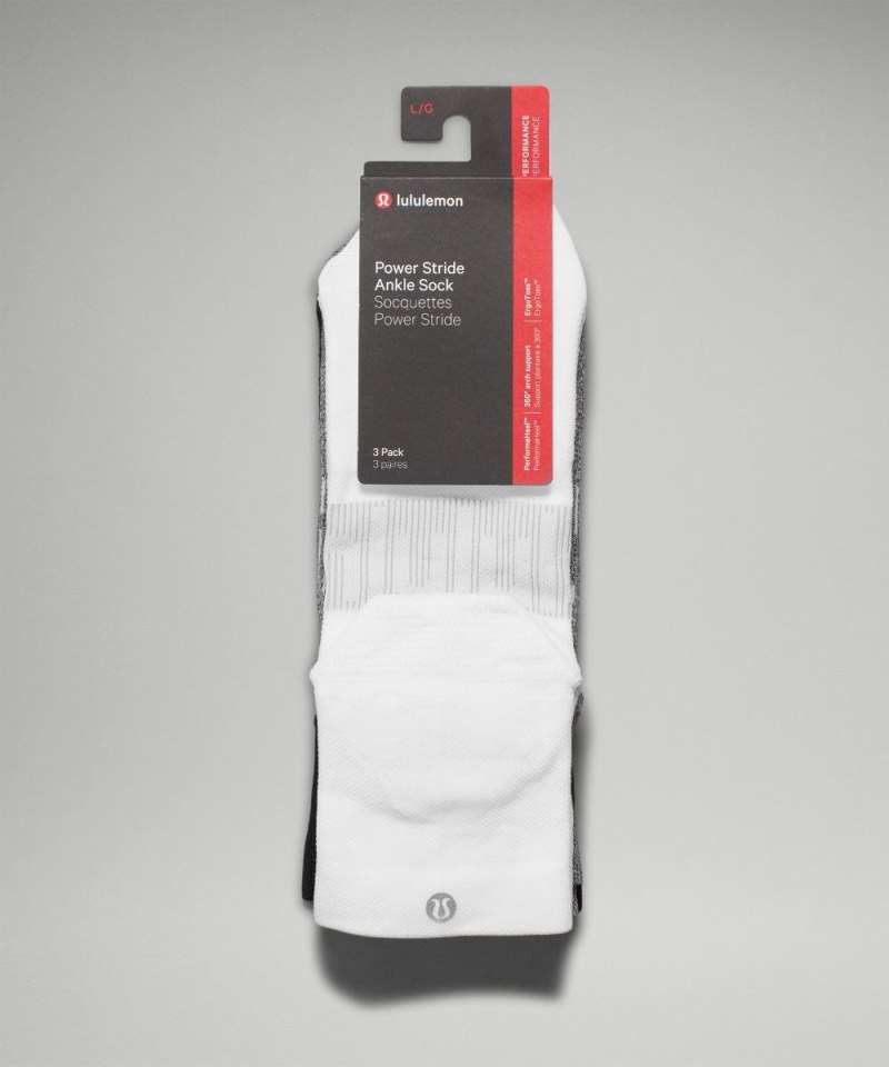 Lululemon Men's Power Stride Ankle Socks *3 Pack White / Heather Grey / Black Online Outlet Sale